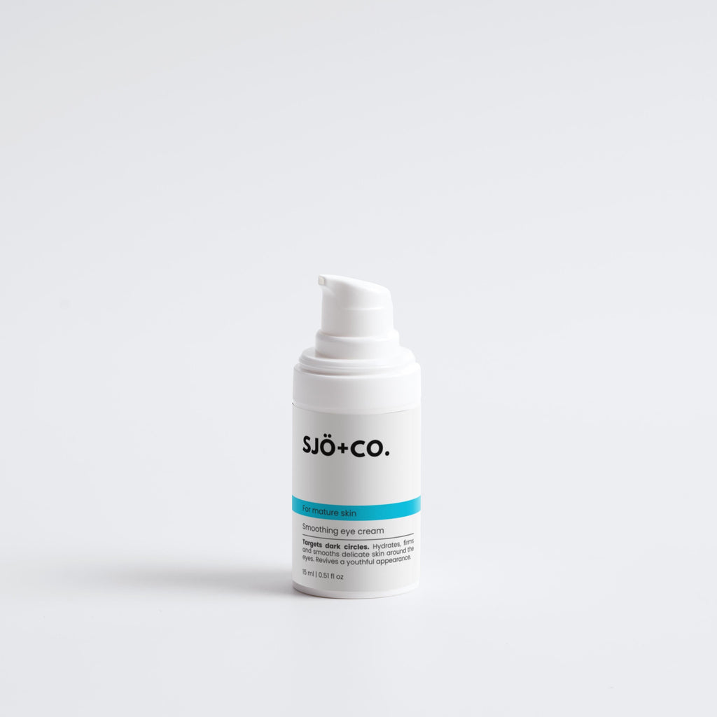 Smoothing eye ceram bottle with 'SJO+CO.' branding on a white background